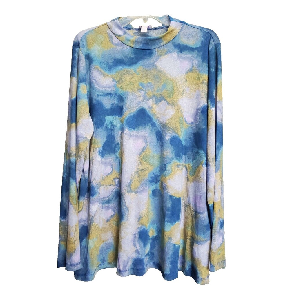 Logo Layers Lori Goldstein Mesh Mock Neck Abstract Print Long Sleeve Tunic Sz XL